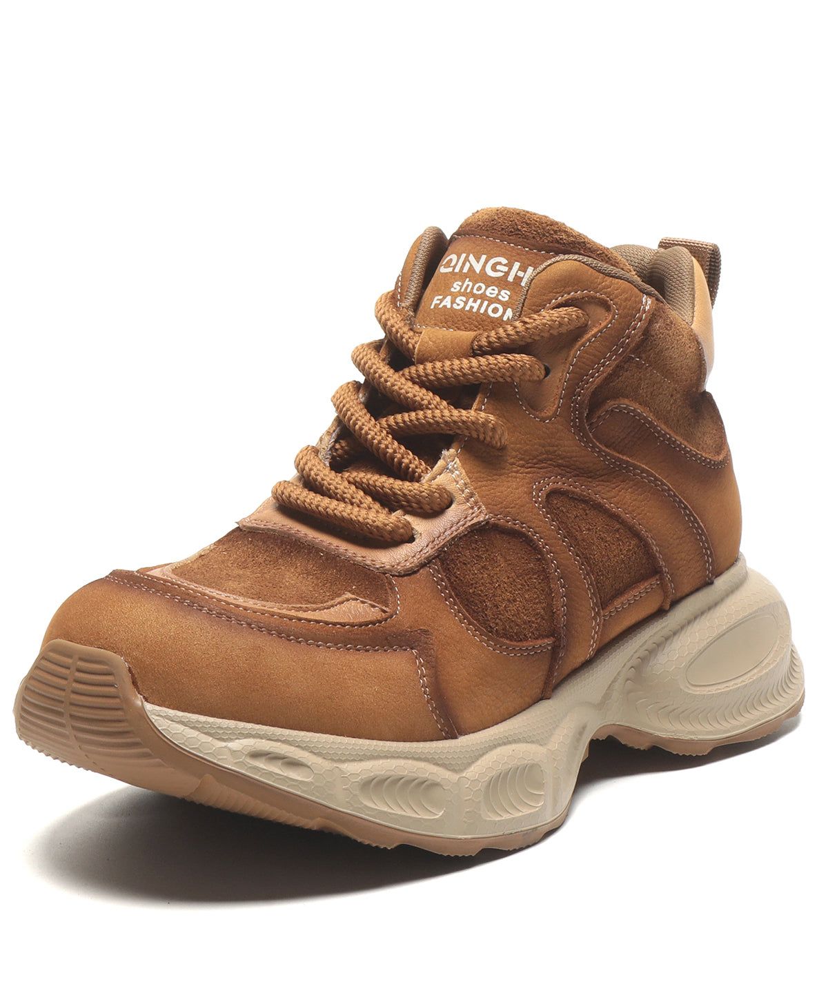 Zapatos planos marrones cómodos con plataforma y cordones para mujer