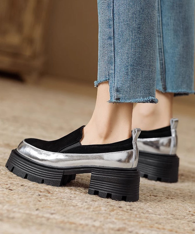 Mocasines de piel de vacuno marrón con plataforma empalmada