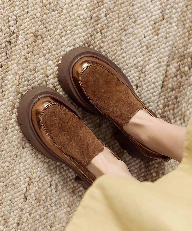 Mocasines de piel de vacuno marrón con plataforma empalmada