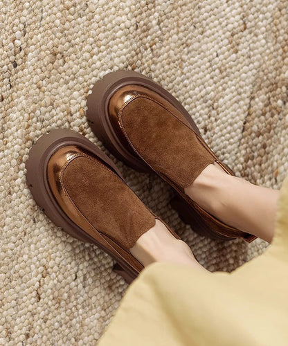 Mocasines de piel de vacuno marrón con plataforma empalmada