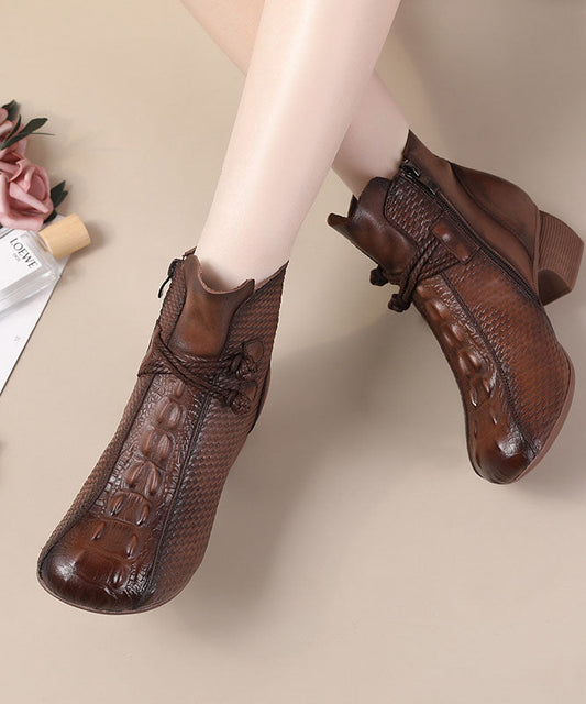 Braune Stiefel mit Krokodilmuster, dickes Rindsleder, elegante Stiefel