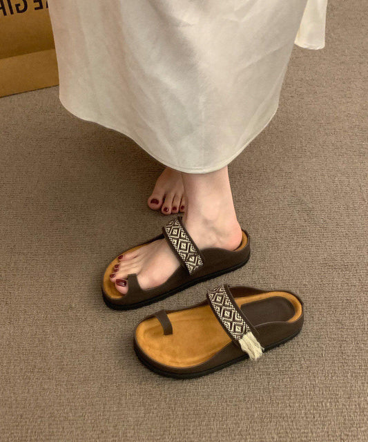 Brown Faux Leather Soft Toed Slippers For Summer 2026
