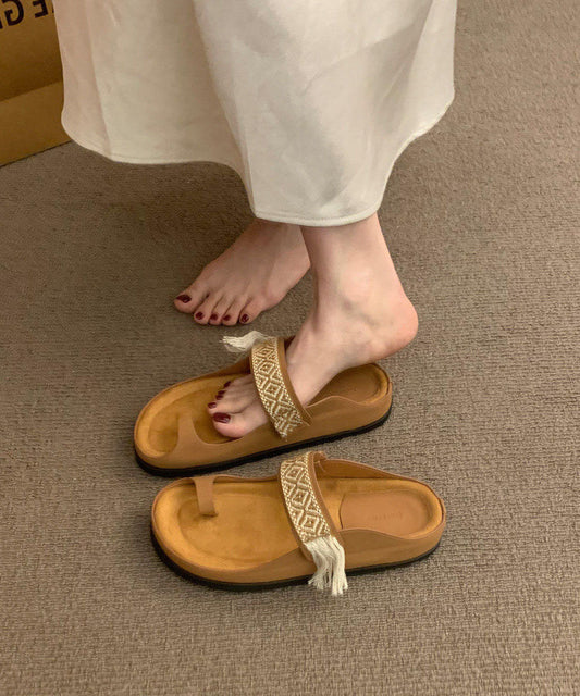 Brown Faux Leather Soft Toed Slippers For Summer 2026