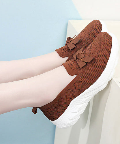 Brown Flat Shoes For Women Knit Fabric Comfy Flat Shoes
