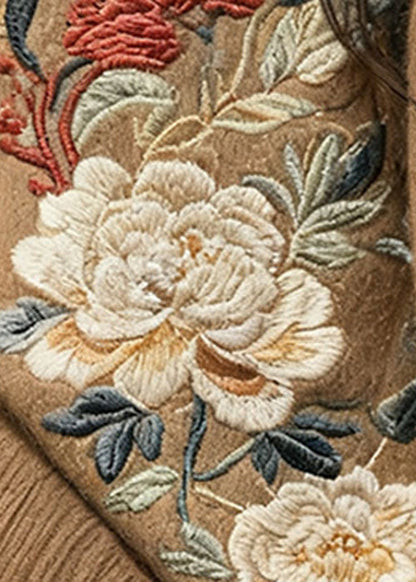 Brown Floral Cozy Knit Knit Sweaters O Neck Spring