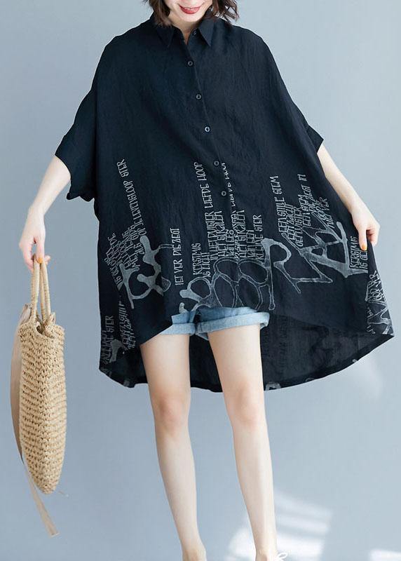 Brown Graphic low high design Cotton Summer Shirt Tops - SooLinen