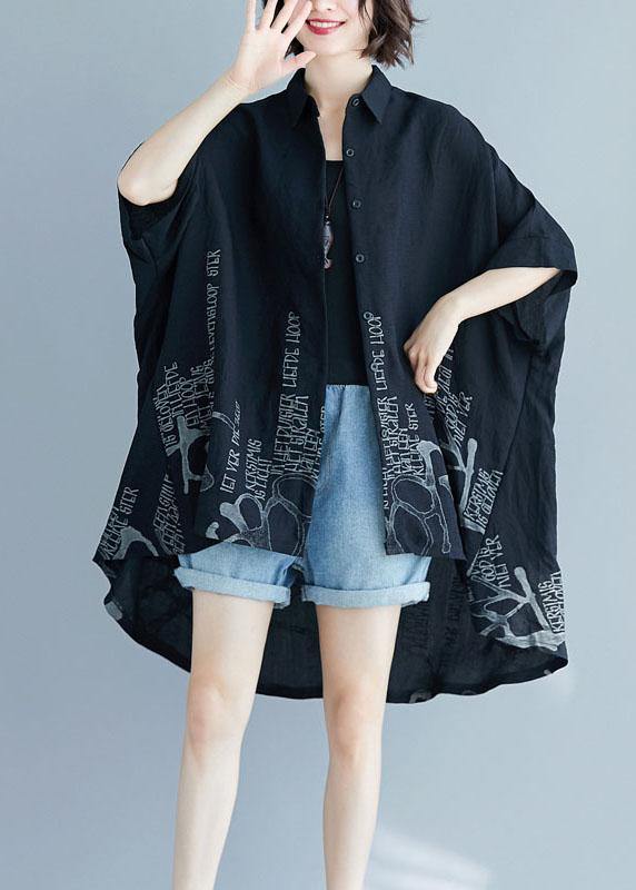 Brown Graphic low high design Cotton Summer Shirt Tops - SooLinen