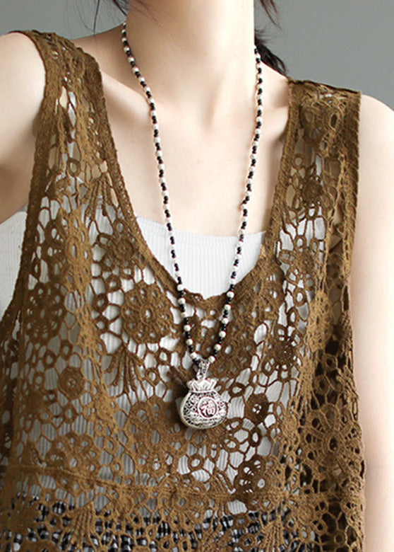 Chaleco playero de algodón calado marrón para verano