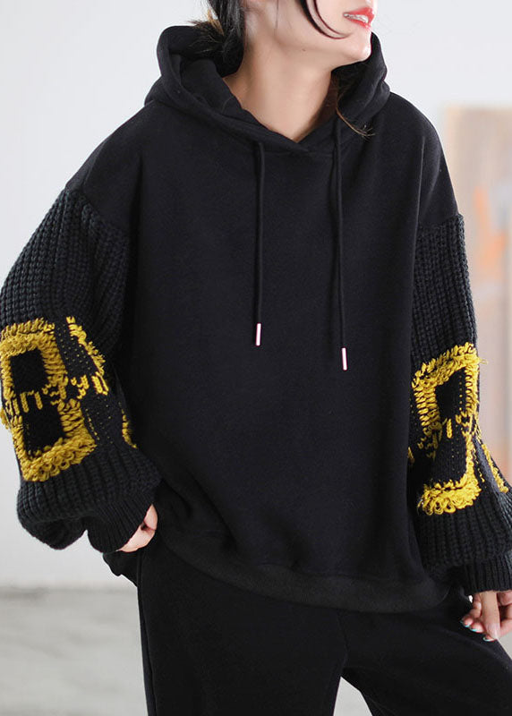 Braune Kapuzenstrickjacke Patchwork Warm Fleece Sweatshirts Trainingsanzüge Winter