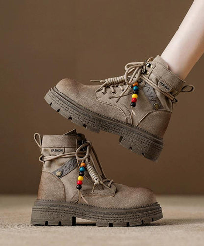 Braune Schnürstiefel mit Reißverschluss und Plateau-Einsätzen