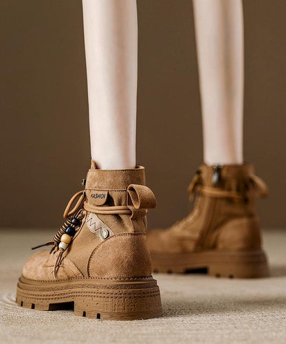 Braune Schnürstiefel mit Reißverschluss und Plateau-Einsätzen