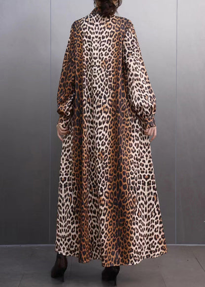 Brown Leopard Peter Pan Collar Long Dresses Peter Pan Collar Fall
