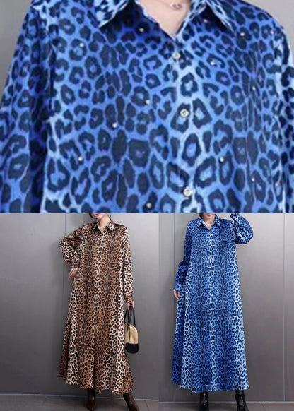 Brown Leopard Peter Pan Collar Long Dresses Peter Pan Collar Fall