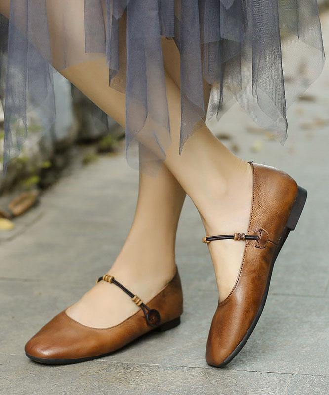 Brown Loafers For Women Genuine Leather Chic Lace Up Loafers - SooLinen