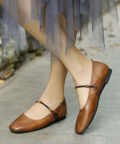 Brown Loafers For Women Genuine Leather Chic Lace Up Loafers - SooLinen