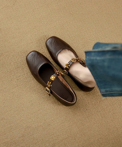 Brown Penny Loafers Faux Leather Casual Splicing Buckle Strap