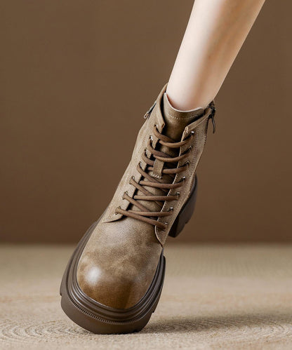 Braune Plateau-Schnürstiefel aus Rindsleder für Damen
