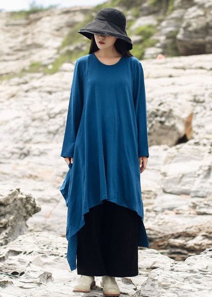 Braunes Baumwollkleid mit Taschen, asymmetrisch, Frühling