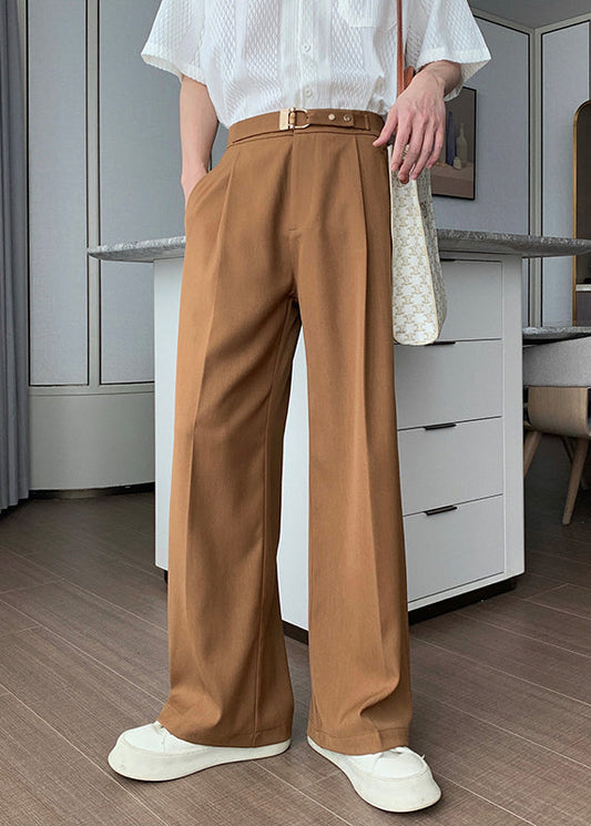 Brown Solid Spandex Fall Pants Men High Waist