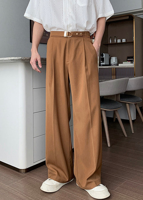 Brown Solid Spandex Fall Pants Men High Waist