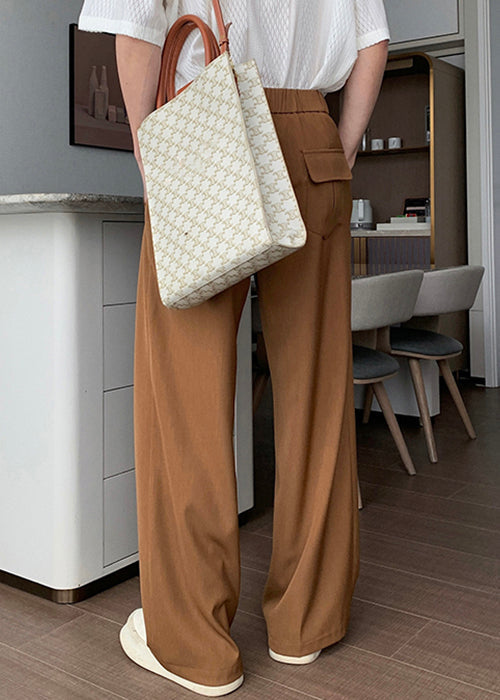 Brown Solid Spandex Fall Pants Men High Waist