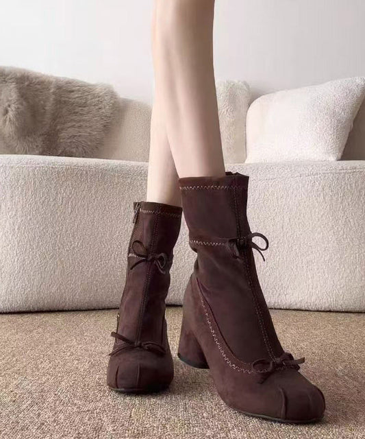 Brown Suede Chic Bow Splicing Boots