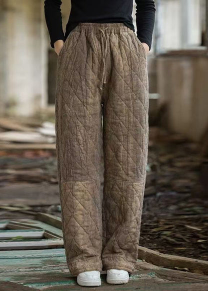 Pantalones de algodón con cintura elástica y teñido anudado marrón a cuadros