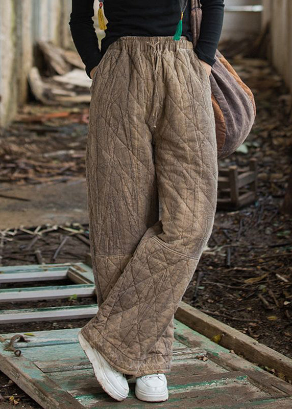 Pantalones de algodón con cintura elástica y teñido anudado marrón a cuadros