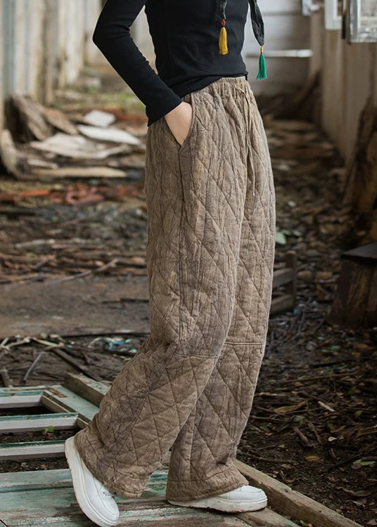 Pantalones de algodón con cintura elástica y teñido anudado marrón a cuadros