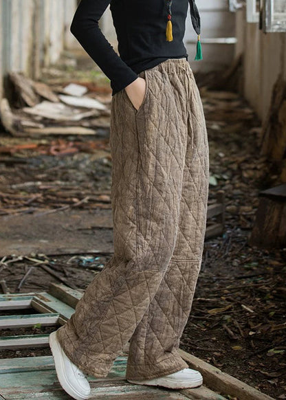 Pantalones de algodón con cintura elástica y teñido anudado marrón a cuadros