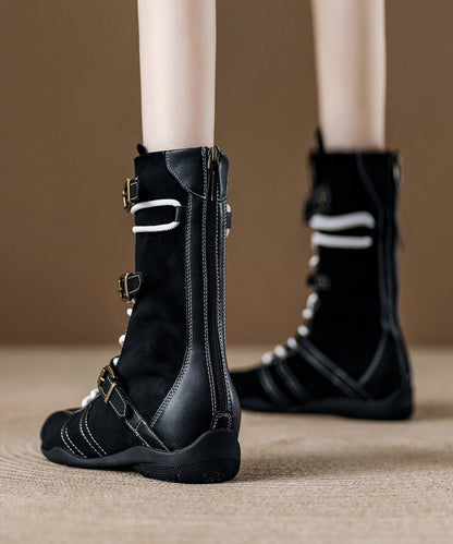 Braune Keilabsatz-Wildlederstiefel mit Schnürung, Reißverschluss und Ziernähten