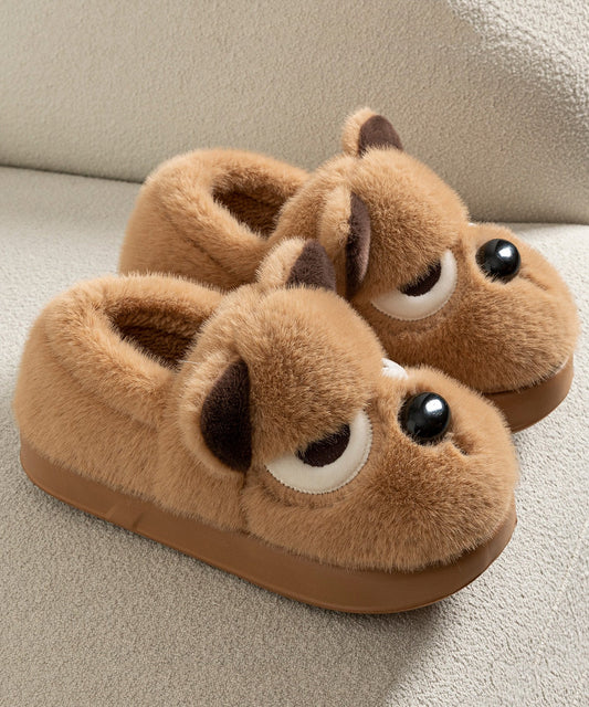 Brown Women Splicing Cartoon Fuzzy Fur Flat Feet Shoes