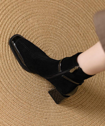 Botas elegantes de ante grueso con cremallera marrón