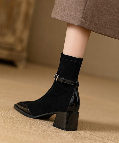 Botas elegantes de ante grueso con cremallera marrón