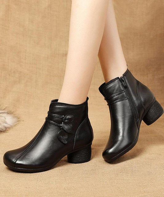 Brown zippered Cowhide Leather Boots Splicing Boots - SooLinen