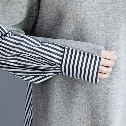 Kaufen Sie graue Baumwollkleidung für Frauen Metropolitan Museum Work Art High Neck Batwing Sleeve Dress