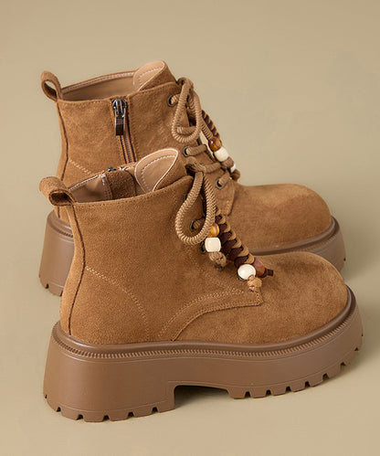 Camel Boots Platform Suede Casual Splicing Lace Up