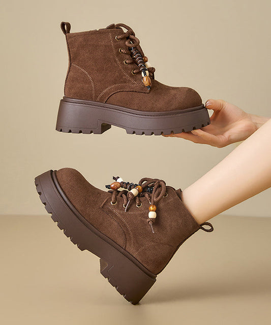 Camel Boots Platform Suede Casual Splicing Lace Up