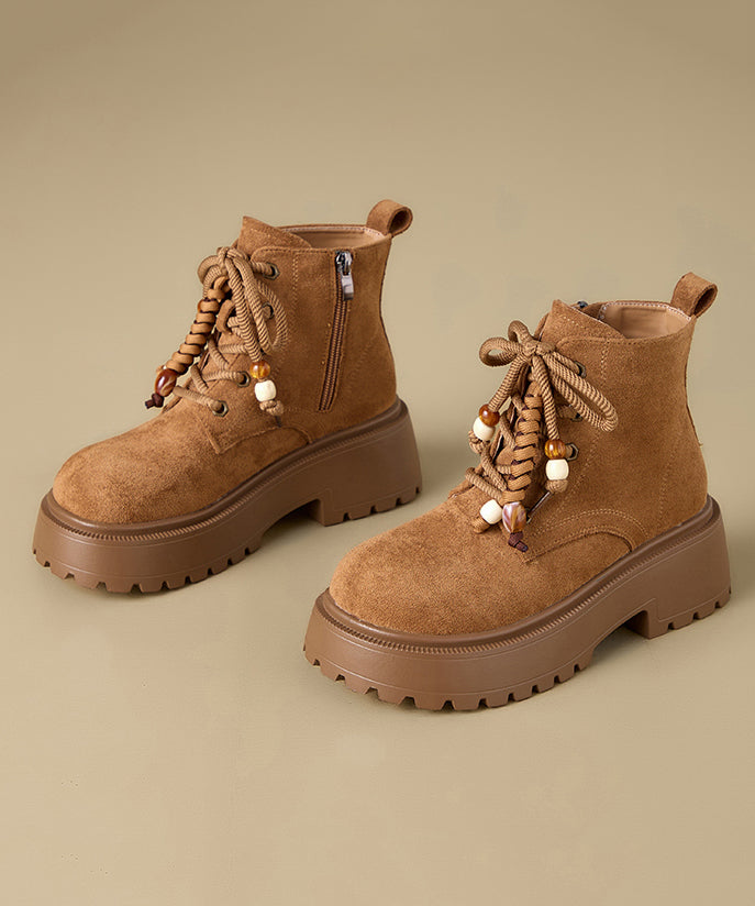 Camel Boots Platform Suede Casual Splicing Lace Up