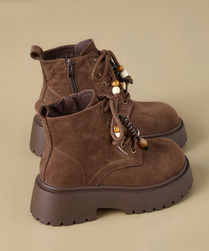 Camel Boots Platform Suede Casual Splicing Lace Up