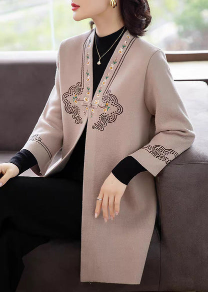 Camel Print Button Woolen Cardigans Spring