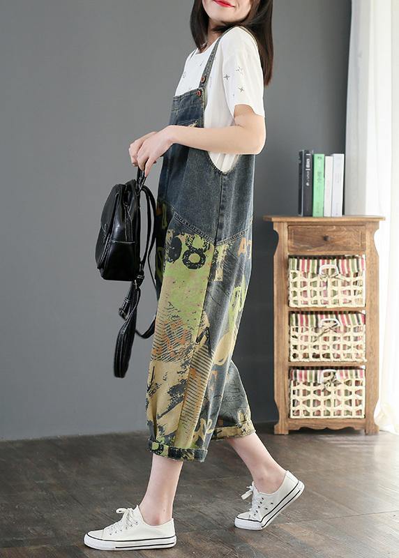 Camouflage printed denim overalls plus size women's casual cropped harem pants - SooLinen