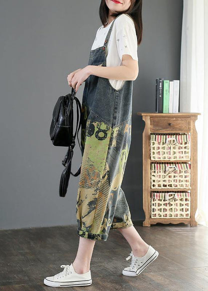 Camouflage printed denim overalls plus size women's casual cropped harem pants - SooLinen