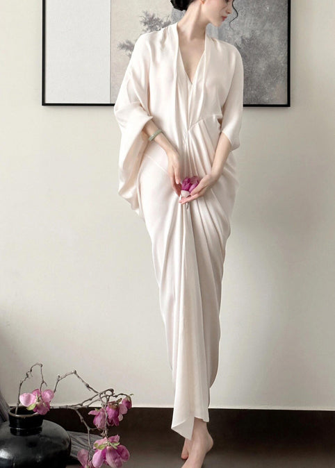 Casual Apricot Backless Ice Silk Wraped Dress Summer