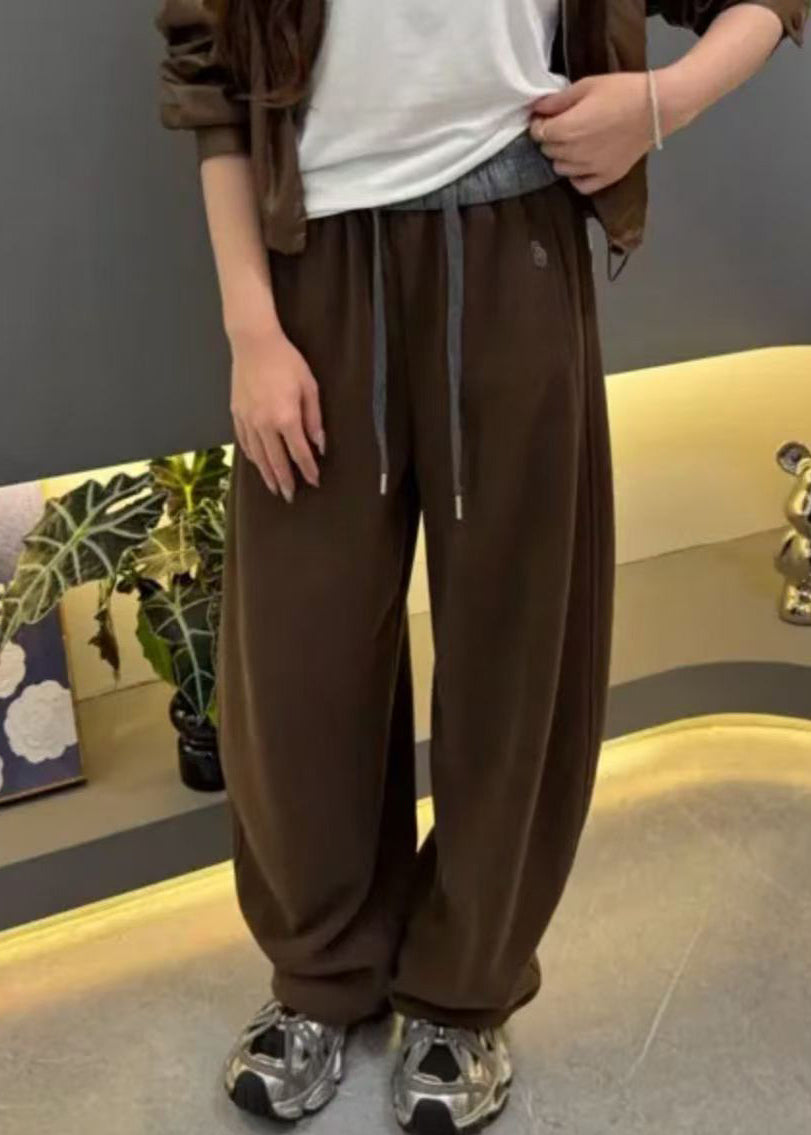 Lässige Aprikosenfarbene Fleecehose mit elastischem Bund und weitem Bein für den Winter