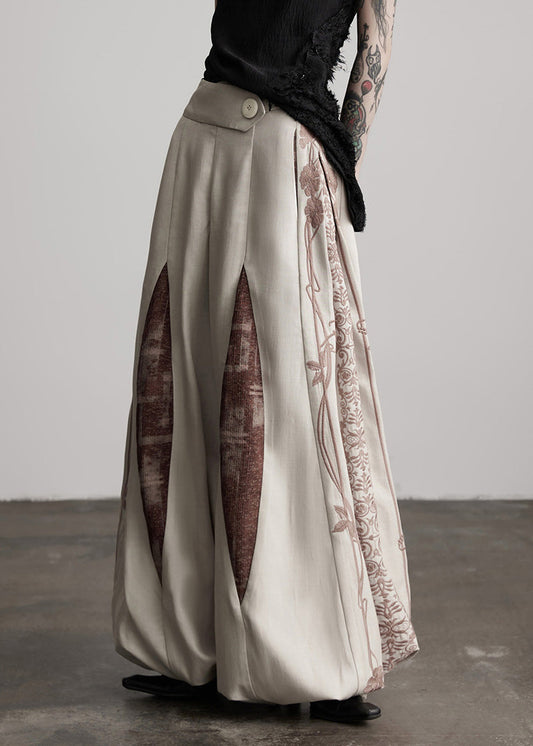 Lässige, aprikosenfarbene, bestickte Baumwollhose mit Kordelzug im Laternenstil für den Frühling