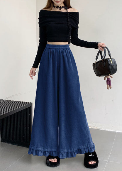 Lässige aprikosenfarbene Cordhose mit Rüschen und elastischem Bund für den Frühling