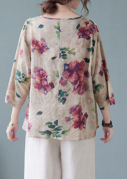 Lässige Apricot V-Ausschnitt Print Shirts Halbarm