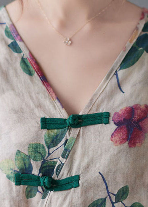 Lässige Apricot V-Ausschnitt Print Shirts Halbarm