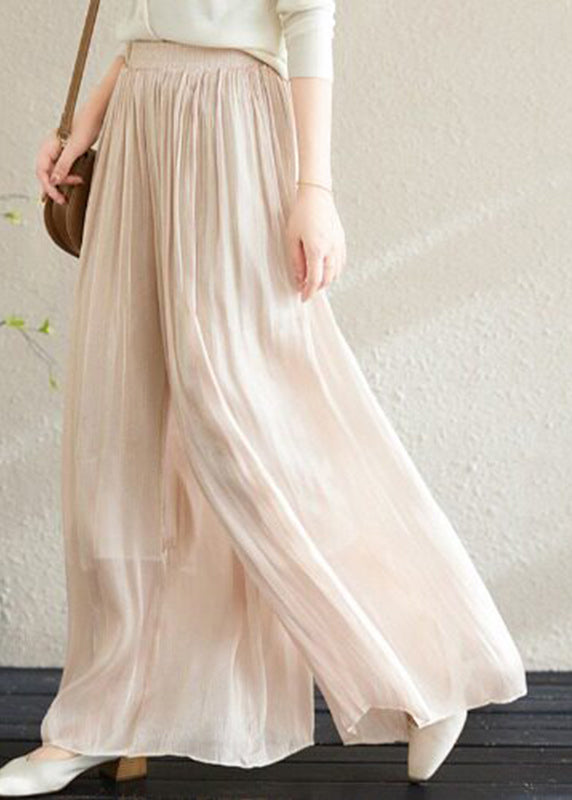 Casual Apricot Wrinkled Chiffon Solid Wide Leg Pants